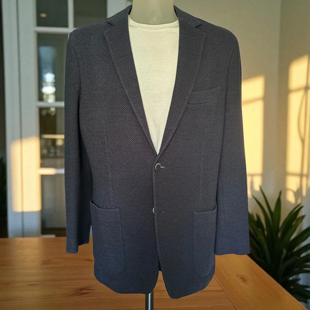 $1295 Maurizio Baldassari - Blue Black Knit Sport Coat - Wool/Cotton - EU50/US40 - Picture 1 of 15